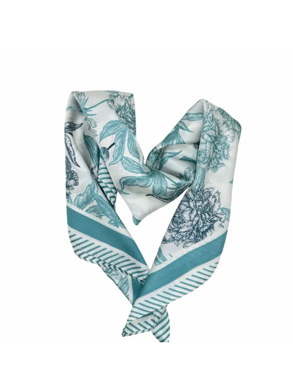 ✨Elegant Bandana Square Scarf Silky Blue Flowers Garden Versatile Shawl Wrap New